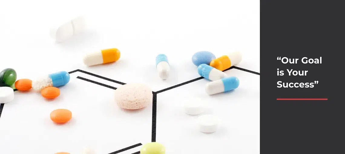 Tablets and Pills on a Molecule Diagram